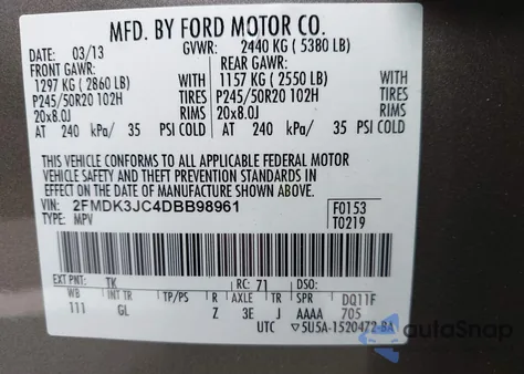 2013 Ford Edge Sel from USA, damaged, VIN 2FMDK3JC4DBB98961